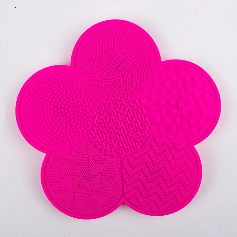 Silicone Flower Makeup Brush Cleaning Pad with Suction Cup Brush Cleaning Pad QXL Rose Red