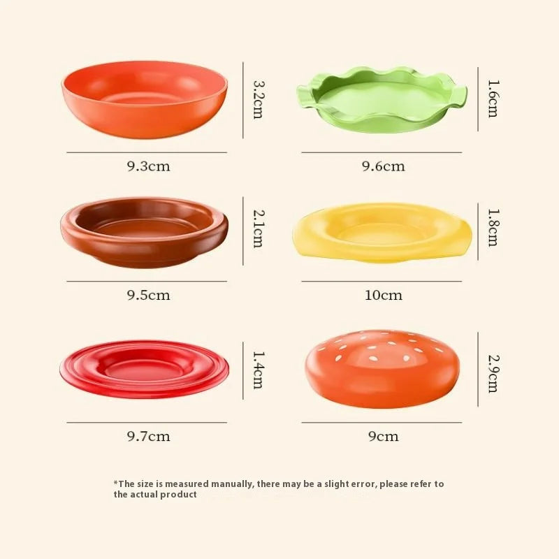 6-Layer Stackable Hamburger Plate Set | Sauce & Snack Plates Stackable Plate Set QXL 1 set