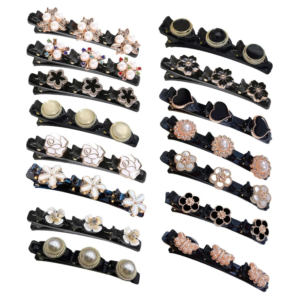 Korean Braided Rhinestone Hair Clip | Double Layer Hairpin Rhinestone Hair Clip QXL