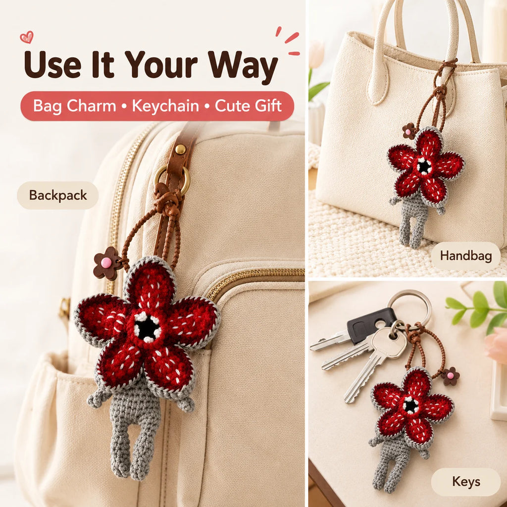 Crochet Flower Monster Keychain | Plush Backpack Charm Plush Keychain Charm QXL