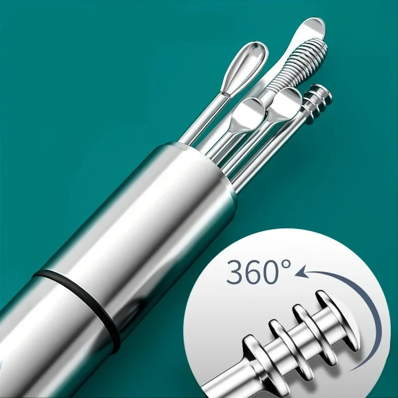 6-Piece Stainless Steel Ear Wax Removal Kit | Spiral Scoop Ear Cleaning Tool QXL