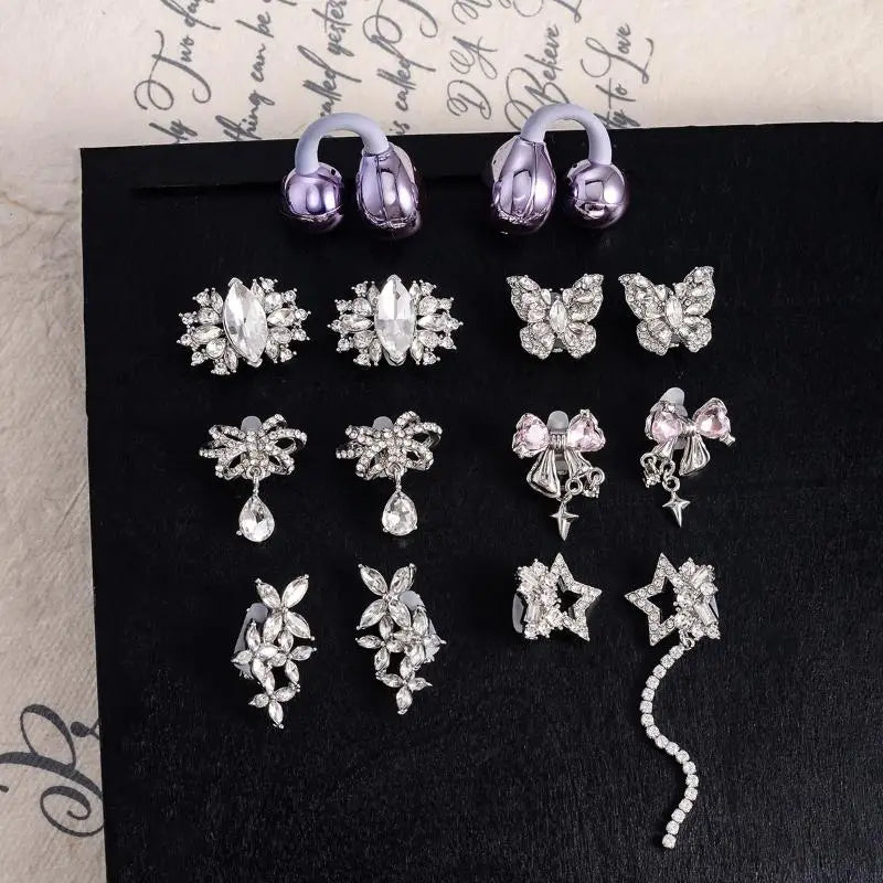 Rhinestone Earphone Ear Clips | 1 Pair Zinc Alloy Buckle Earphone Accessory Clip QXL