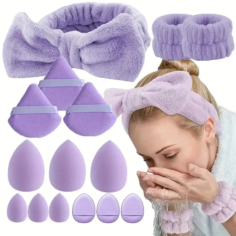 15-Piece Makeup & Skincare Tool Kit – Sponges, Puffs & Brushes Makeup Tool Kit QXL
