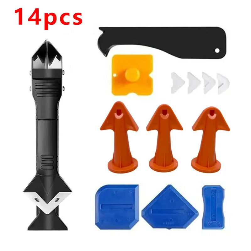 14-Piece Caulking Tool Kit | Sealant Remover & Grout Finisher Caulking Tool Kit QXL Orange