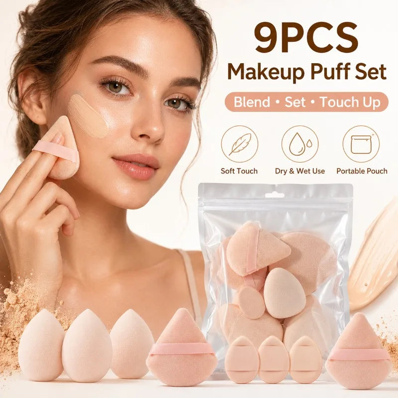 9-Piece Makeup Sponge & Puff Set | Foundation, Powder, Concealer Makeup Sponge Set QXL
