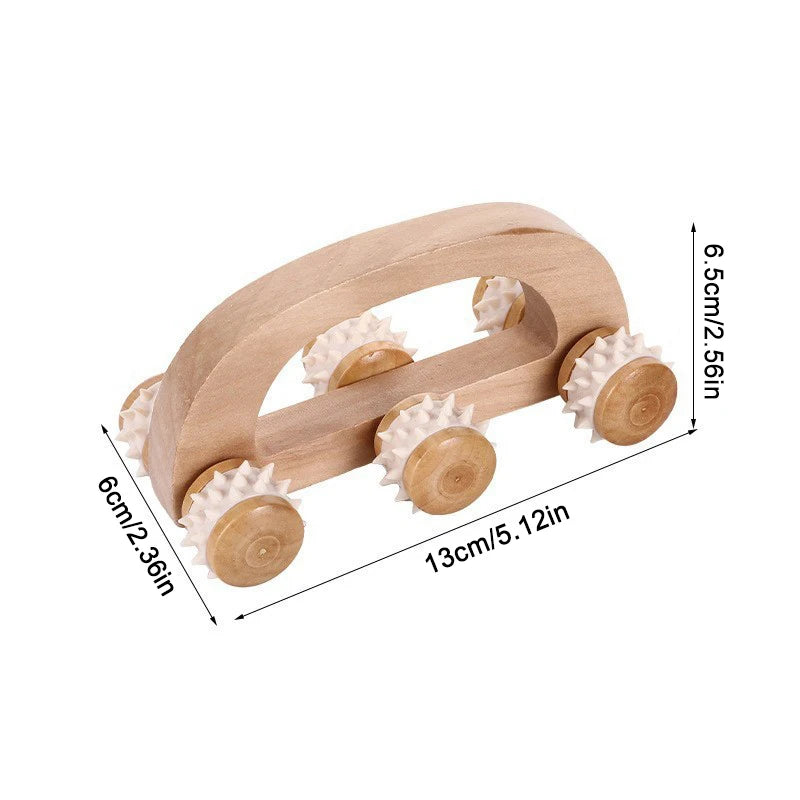 6-Wheel Wooden Massage Roller | Neck Back Leg Body Tool Wooden Massage Roller QXL