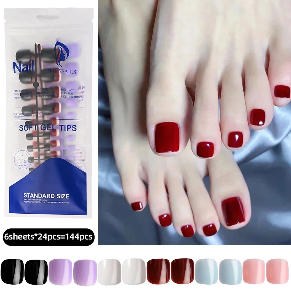 100-Pack Short Square Press-On Toenail Tips | Full Cover White