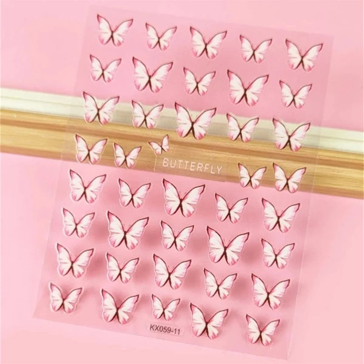 5D Butterfly Nail Art Stickers | Pink Gradient Kawaii Decals Nail Art Stickers QXL 1pcs