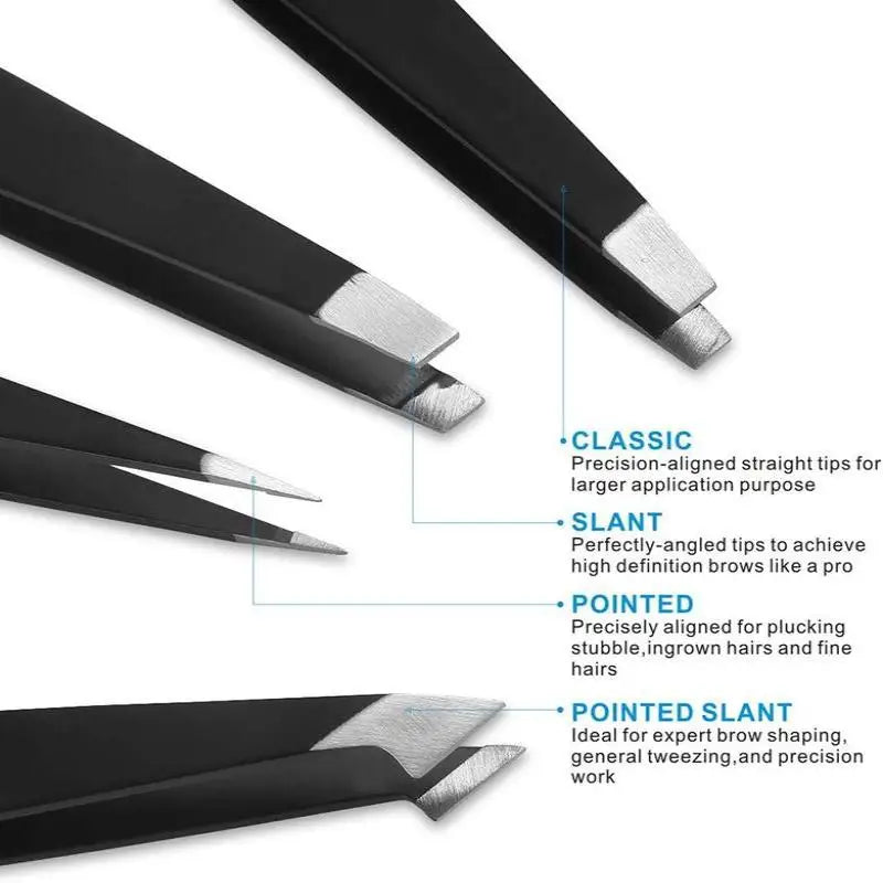 4-Piece Stainless Steel Tweezers Set | Makeup & Eyebrow Tweezers Set QXL