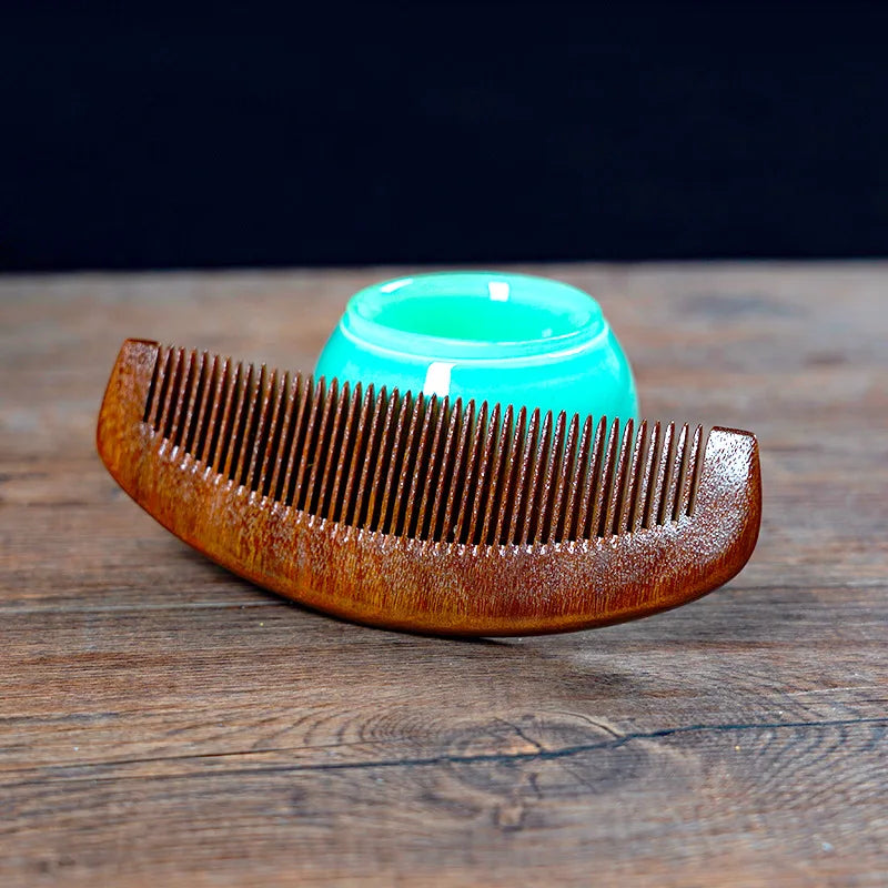 Green Sandalwood Fine Tooth Wooden Comb | Anti-Static Detangler Wooden Hair Comb QXL