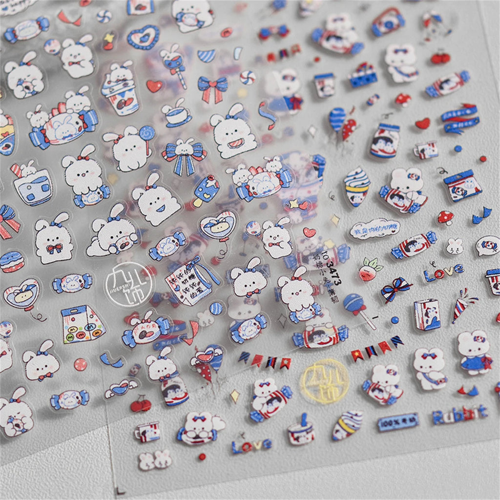 5D Kawaii Rabbit Nail Art Stickers | Self-Adhesive Decals Nail Art Stickers QXL