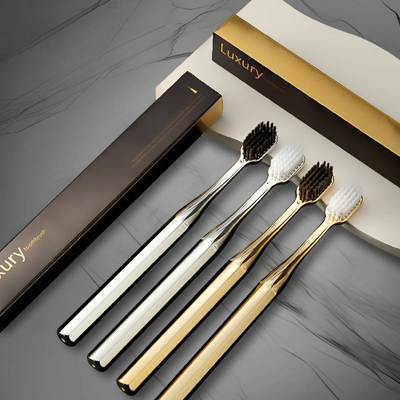 Luxury Gold-Plated Soft Toothbrush | Ultra-Fine PBT Bristles Luxury Toothbrush QXL