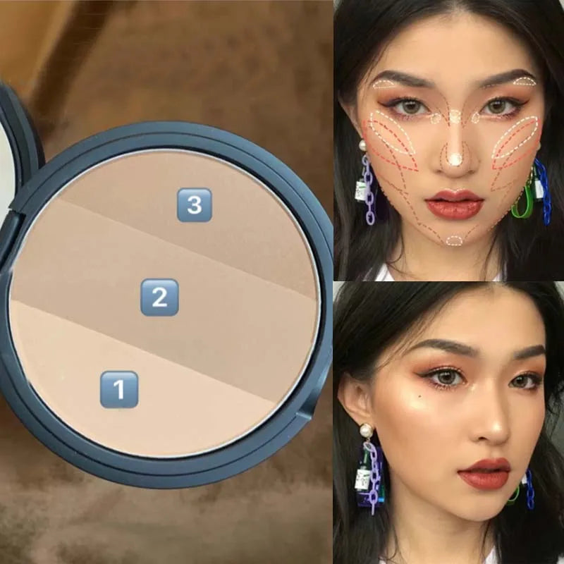 3-Color Contour & Blush Powder Palette | Long-Lasting Face Shading Contour Powder Palette QXL