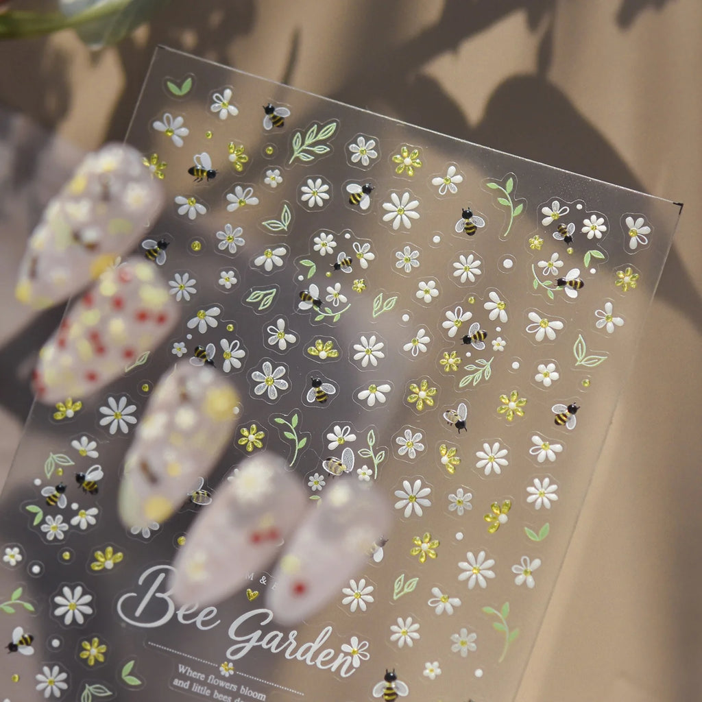 Bee Garden 5D Nail Stickers | Daisy & Floral Nail Decals 5D Nail Stickers QXL