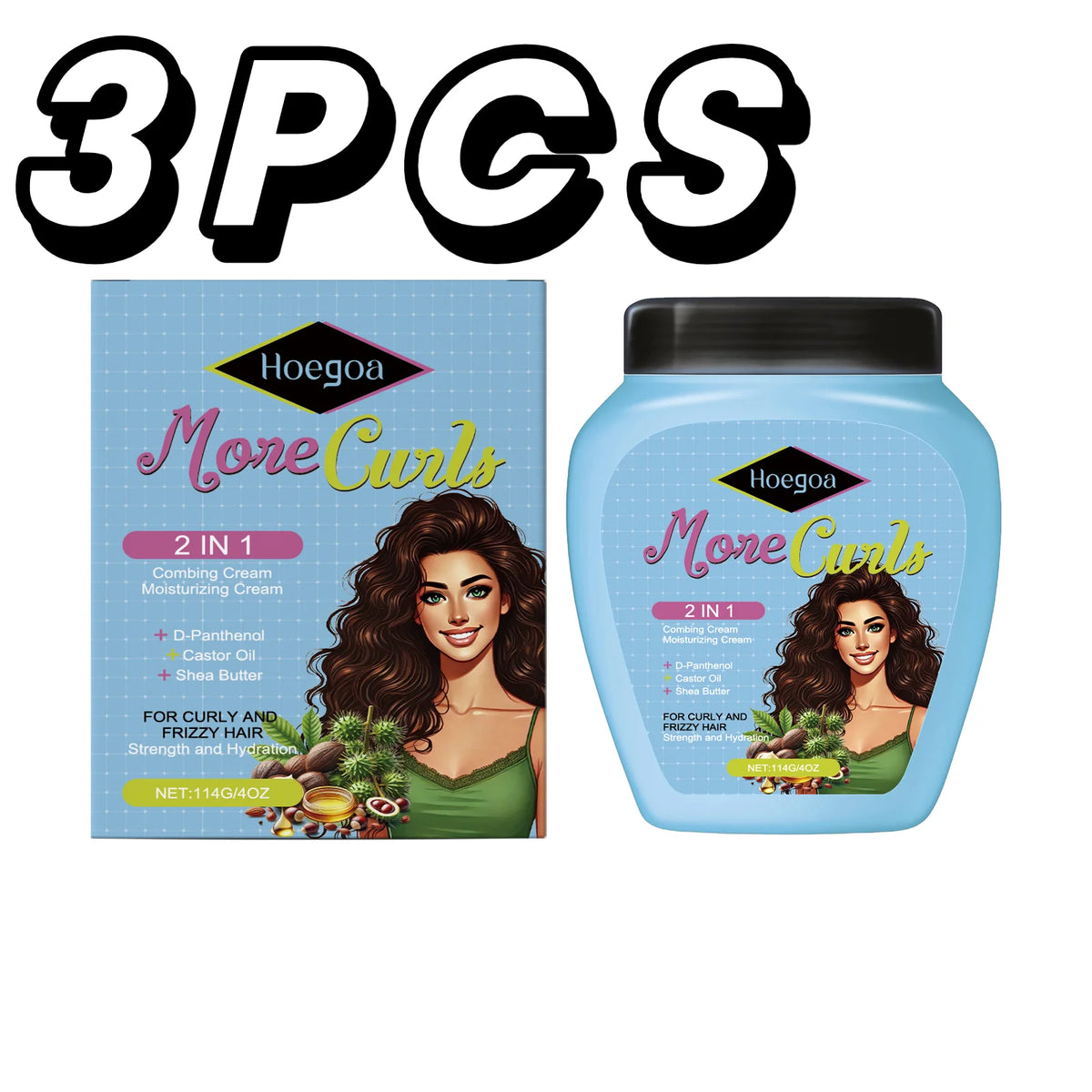 HOEGOA Castor Oil Hair Mask – Leave-In Conditioner 114g Hair Mask Conditioner QXL 3PCS