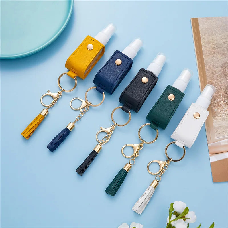 30ml PU Leather Spray Bottle Holster Keychain with Tassel Spray Bottle Keychain QXL