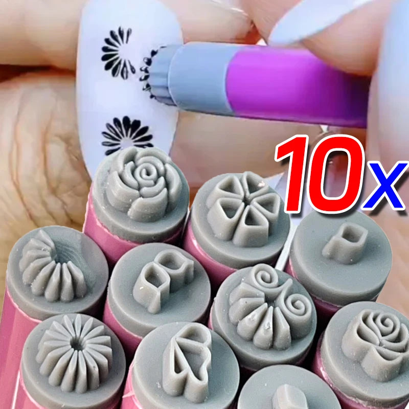 10-Pc Nail Art Stamp Pen Set | Flower & Butterfly Designs Nail Art Stamp Set QXL