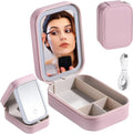 LED Makeup Storage Box with Lighted Mirror | Portable Case Makeup Storage Case QXL Pink