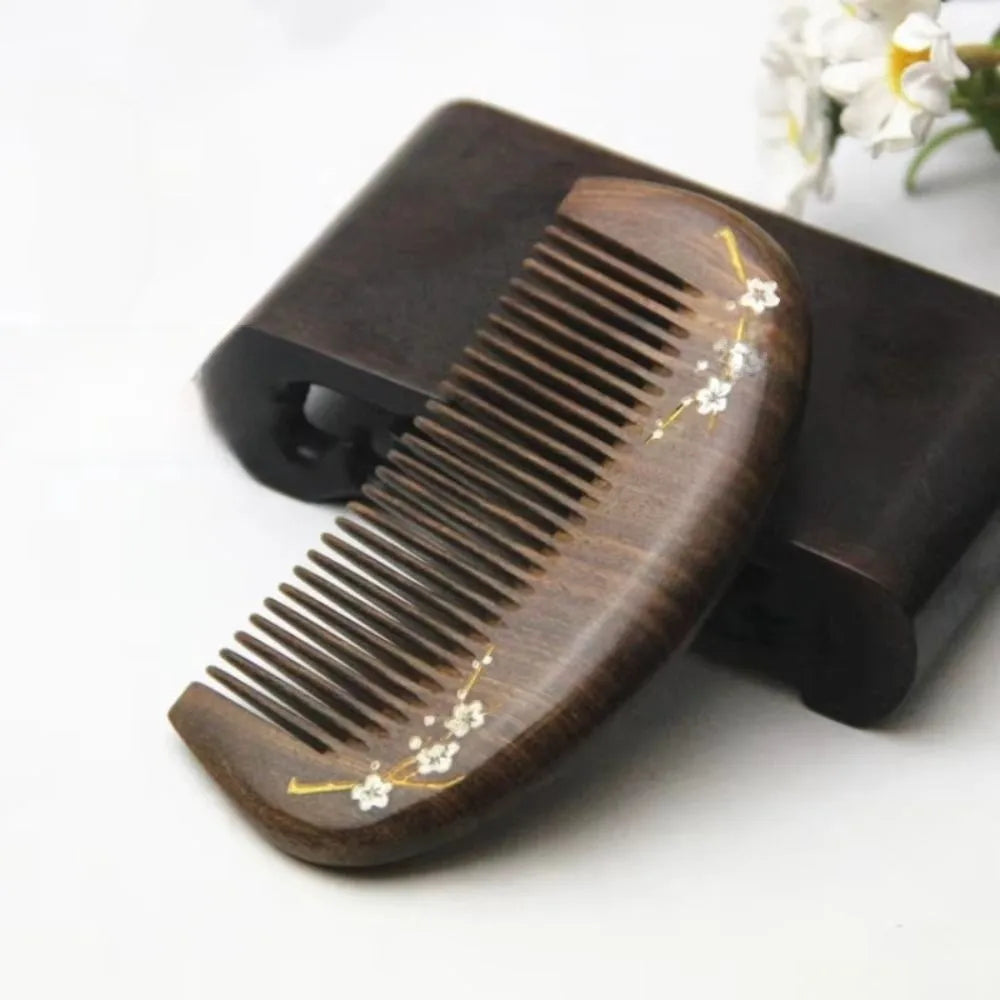 Sandalwood Hair Comb | Plum Blossom Gold Engraved Gift Wooden Hair Comb QXL