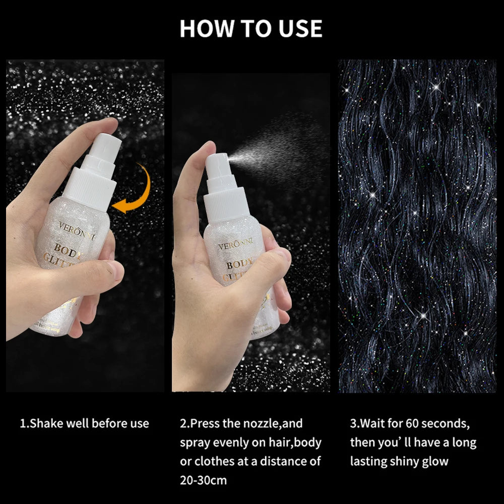 VERONNI Liquid Glitter Spray | Holographic Highlighter 80ml Body Glitter Spray QXL