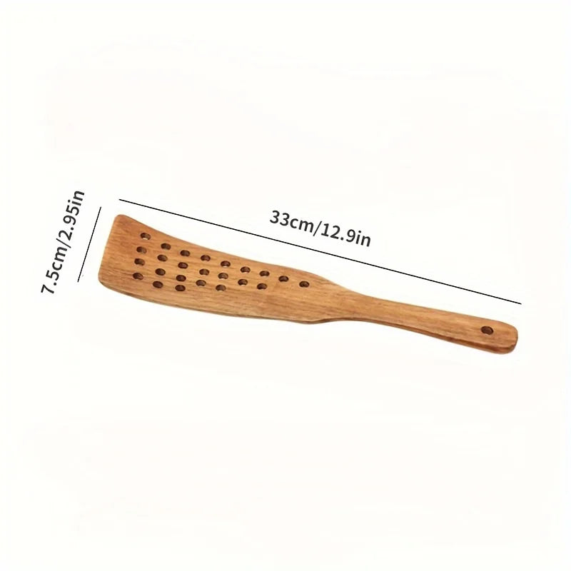 24-Hole Wooden Filter Spatula | Non-Stick Stir-Fry Turner Kitchen Spatula QXL