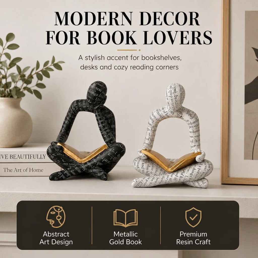 Abstract Reading Woman Resin Statue | Modern Desktop Sculpture Decorative Sculpture QXL