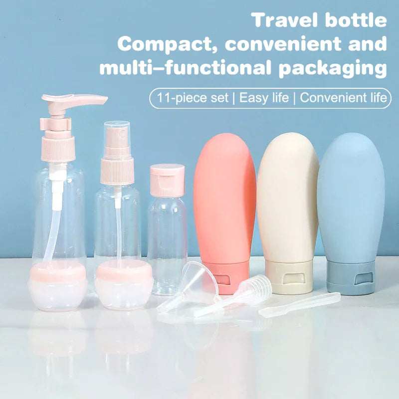 11-Piece Travel Refillable Bottle Set | Cosmetic Toiletry Kit Travel Bottle Set QXL