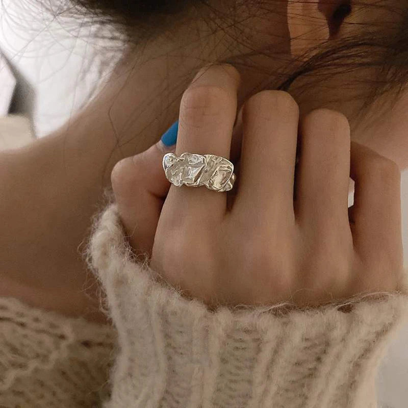 Silver Geometric Irregular Ring | Adjustable Open Band Unisex Fashion Ring QXL