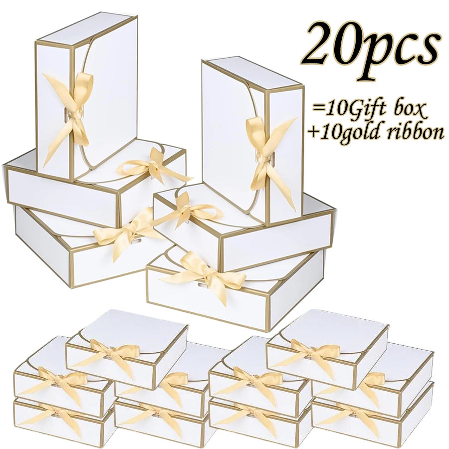 White Gift Boxes with Lids & Gold Ribbon | 20 or 60 Pack Gift Boxes QXL 20Pcs
