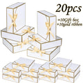 20-Pack White Gift Boxes with Lids – Gold Trim & Ribbon 6.5" Gift Box Set QXL 20pcs 16.5x16.5x5cm