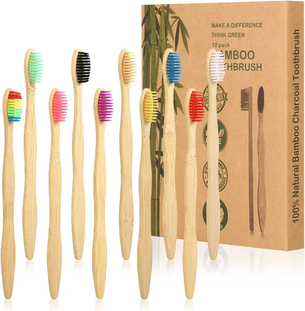 10-Pack Bamboo Toothbrushes | BPA-Free Eco-Friendly Set Bamboo Toothbrush Set QXL 10Pcs Mix colors