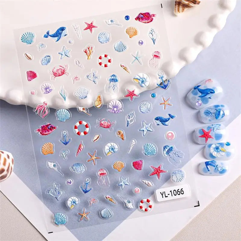 Ocean Nail Art Stickers – Starfish Jellyfish Seashell Decals Nail Art Stickers QXL