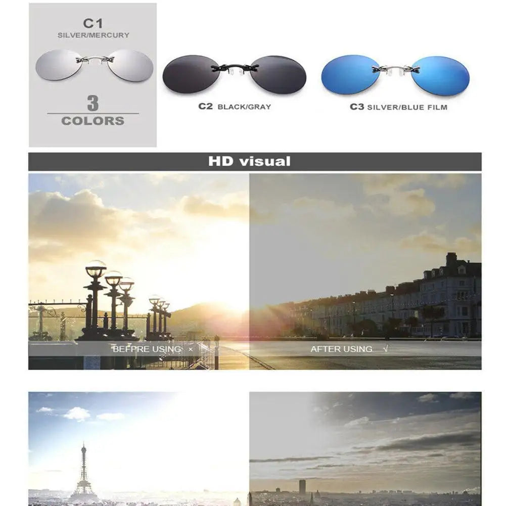UV400 Frameless Pince-Nez Sunglasses | Round Rimless Vintage Vintage Sunglasses QXL