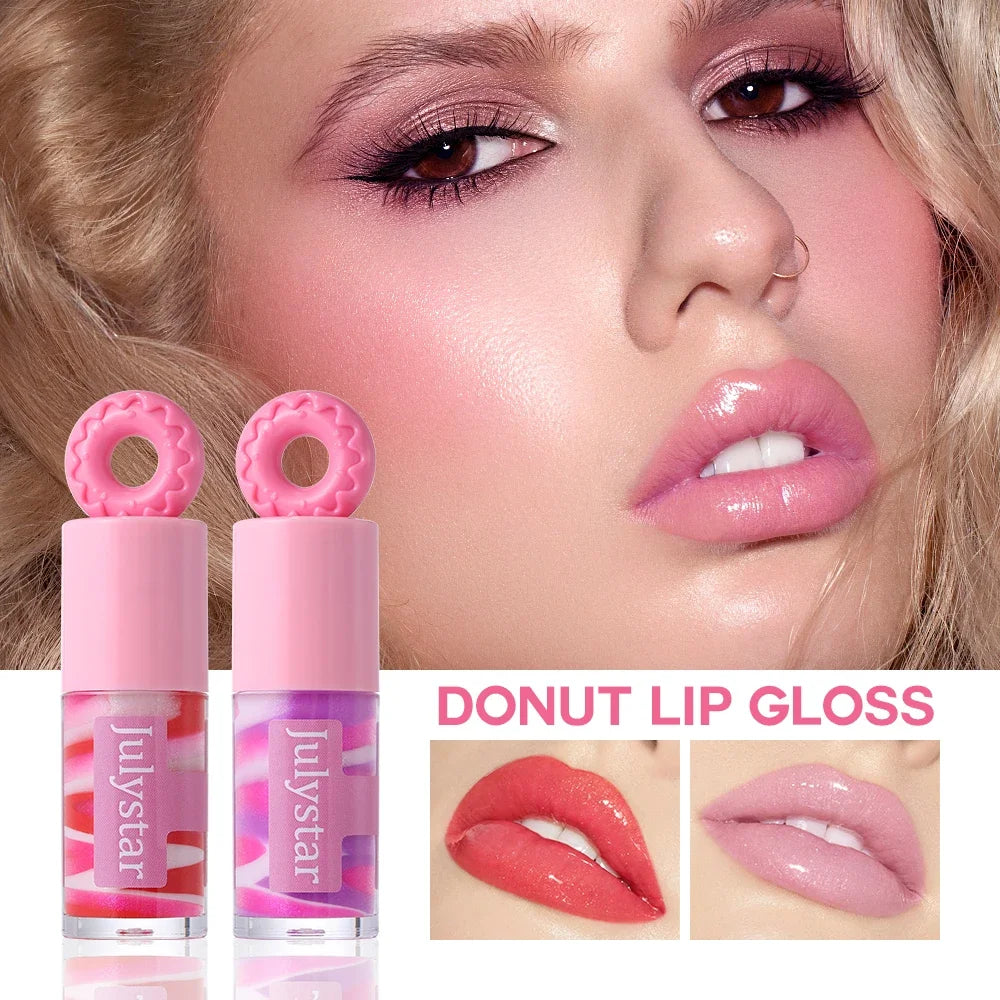 Julystar Donut Cap Shimmer Lip Gloss | Hydrating Lip Oil Shimmer Lip Gloss QXL