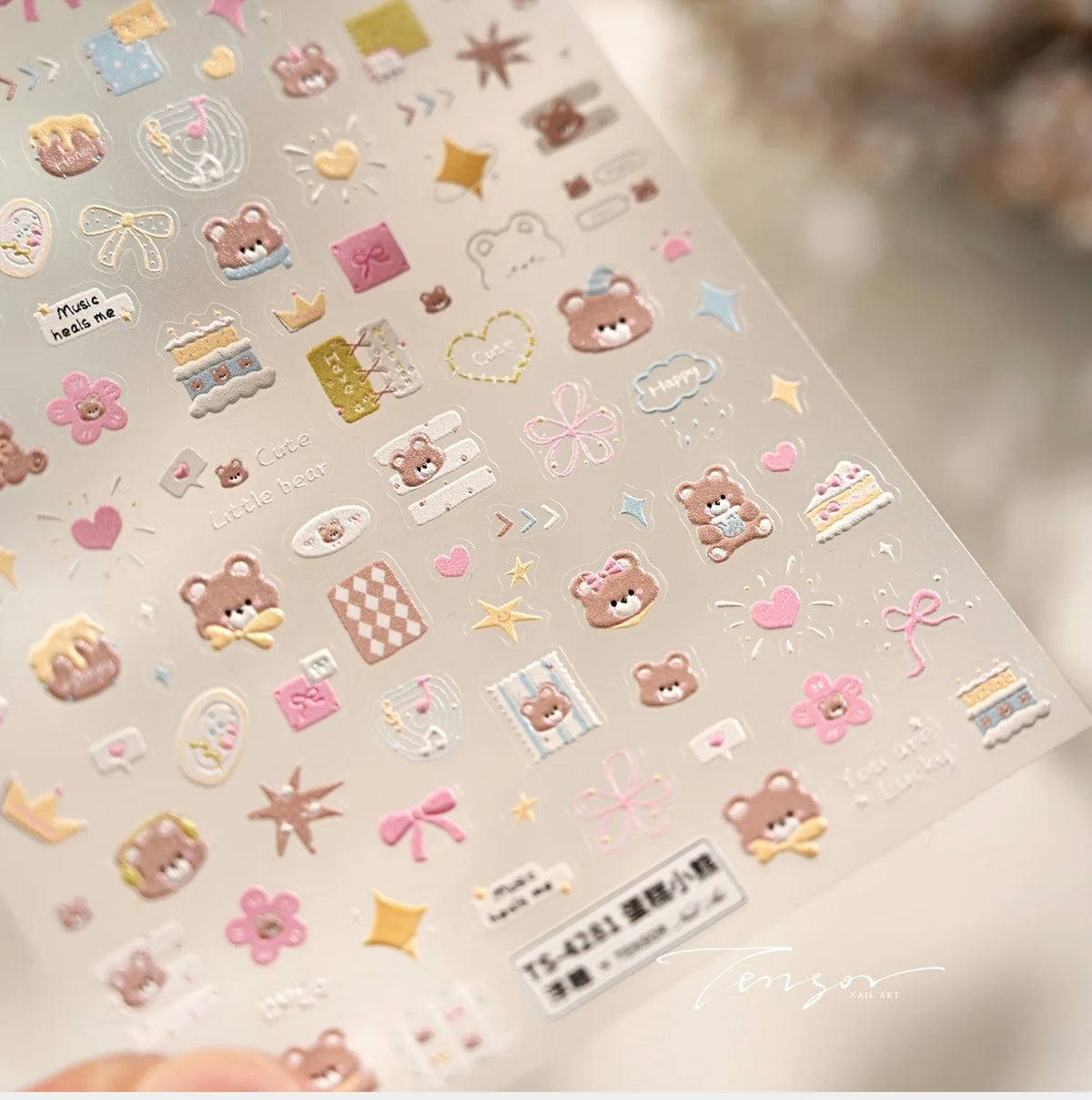 5D Embossed Nail Stickers – Bear, Cake & Heart Decals DIY Nail Art Stickers QXL
