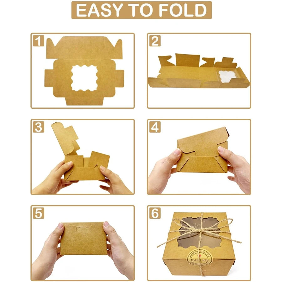 Kraft Bakery Boxes with Window | Cupcake & Cookie Gift Boxes Bakery Gift Boxes QXL
