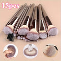 Champagne Gold Makeup Brush Set – 10 or 15 Piece Pro Kit Makeup Brush Set QXL brown 15pcs