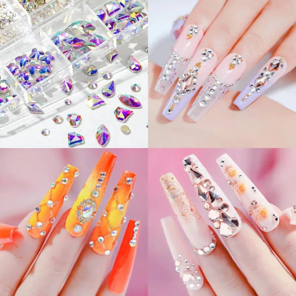 12-Grid 3D Nail Art Rhinestones | Mixed Shape Glass Charms Nail Art Rhinestones QXL