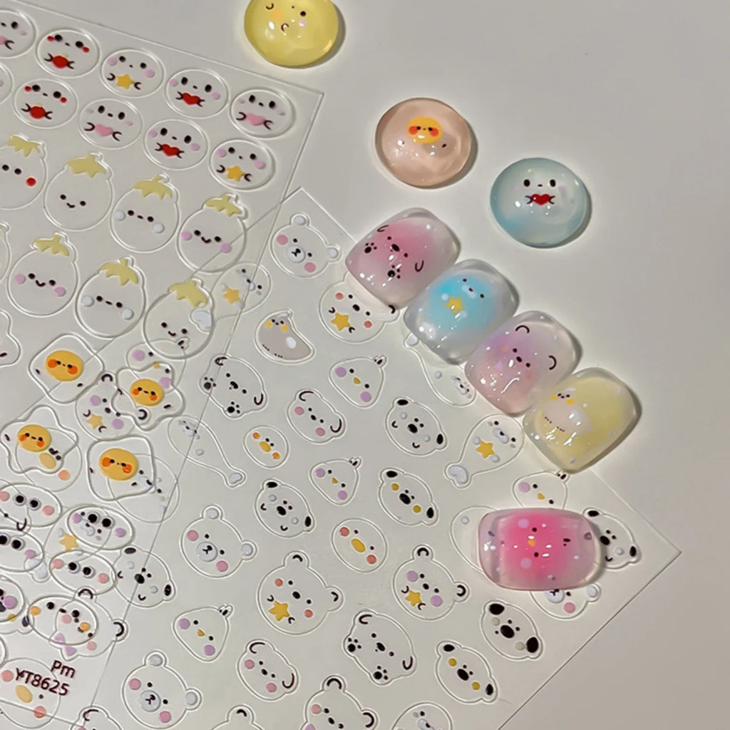 5D Cartoon Nail Stickers – Cute Bear Chick Seal Animal Decals Nail Art Stickers QXL