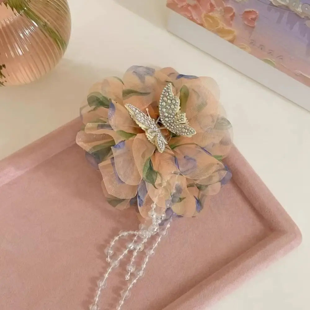 Flower Tassel Hair Claw Clip | Mesh Plastic Hairgrip Women Hair Claw Clip QXL