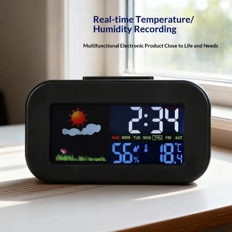 Weather Station Clock | Color Display Temp & Humidity Monitor Weather Station Clock QXL