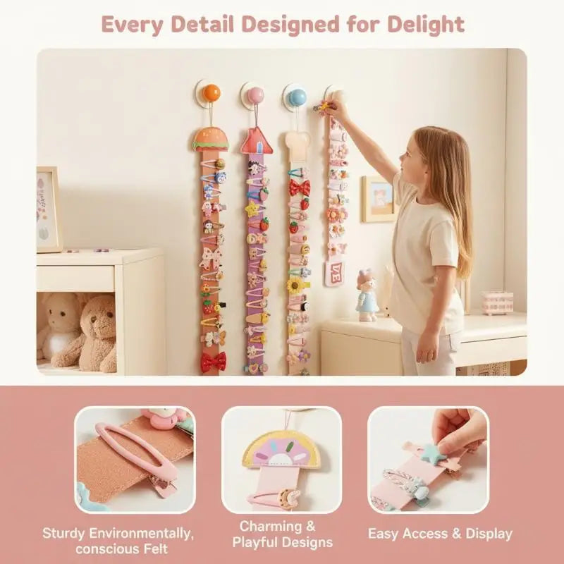 Kids Hair Clip Organizer | Wall-Mount Cartoon Storage Strap Hair Accessory Organizer QXL