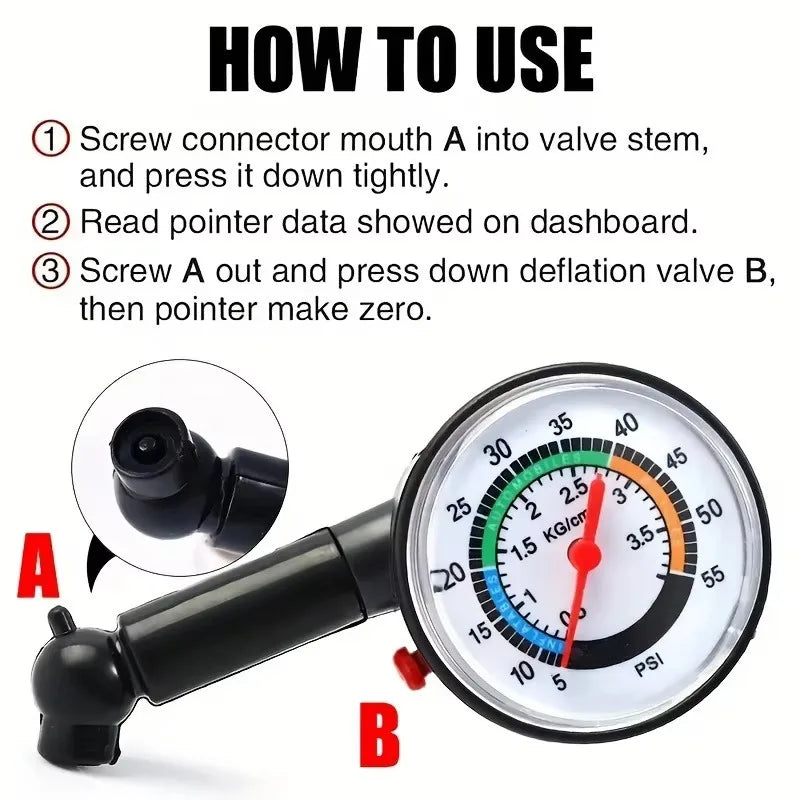 Analog Tire Pressure Gauge | 0–50 PSI & BAR | Cars & Bikes Tire Pressure Gauge QXL
