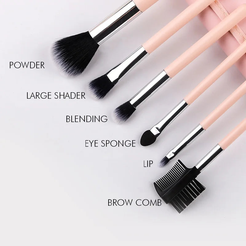 ZOREYA 7-Piece Travel Makeup Brush Set with PU Bag Travel Makeup Brush Set QXL