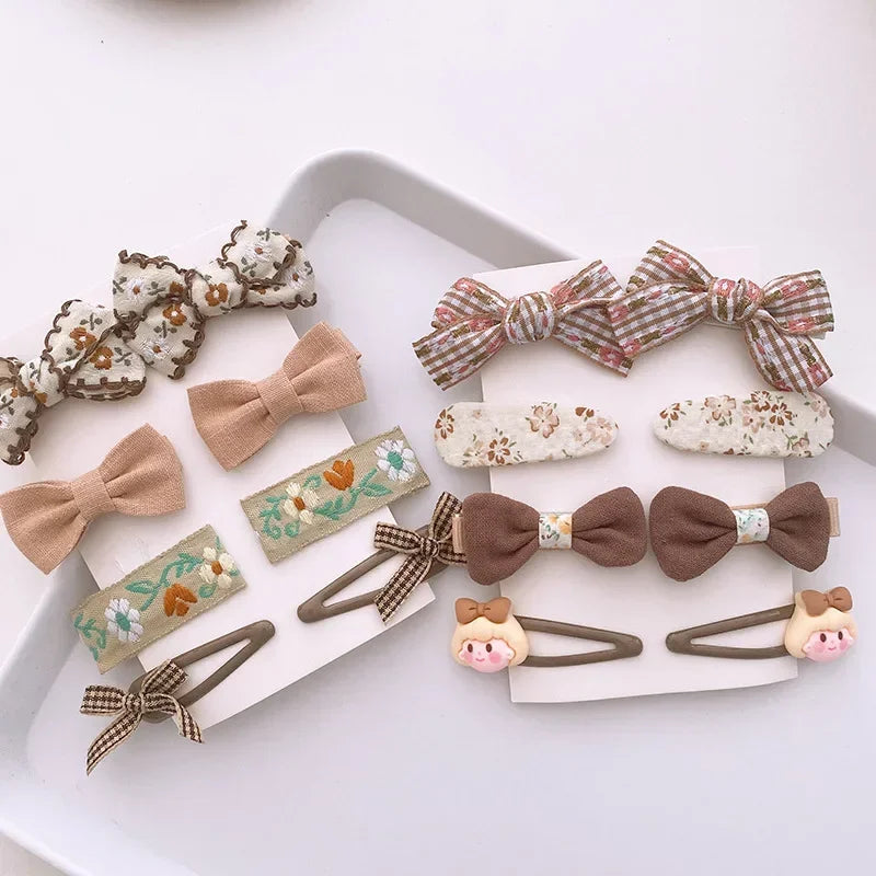 8-Pack Fabric Bow BB Hair Clips for Girls | Korean Barrettes Kids Hair Clips QXL