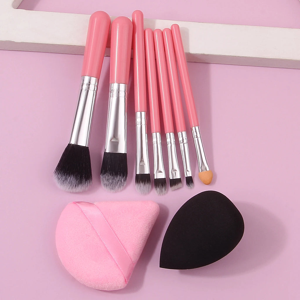 KOSSHOW 9-Pc Travel Makeup Brush Set with Sponge Puff Travel Makeup Brush Set QXL
