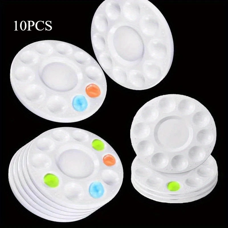 Round White Plastic Paint Palette for Students & Art Classes Art Paint Palette QXL 10pcs