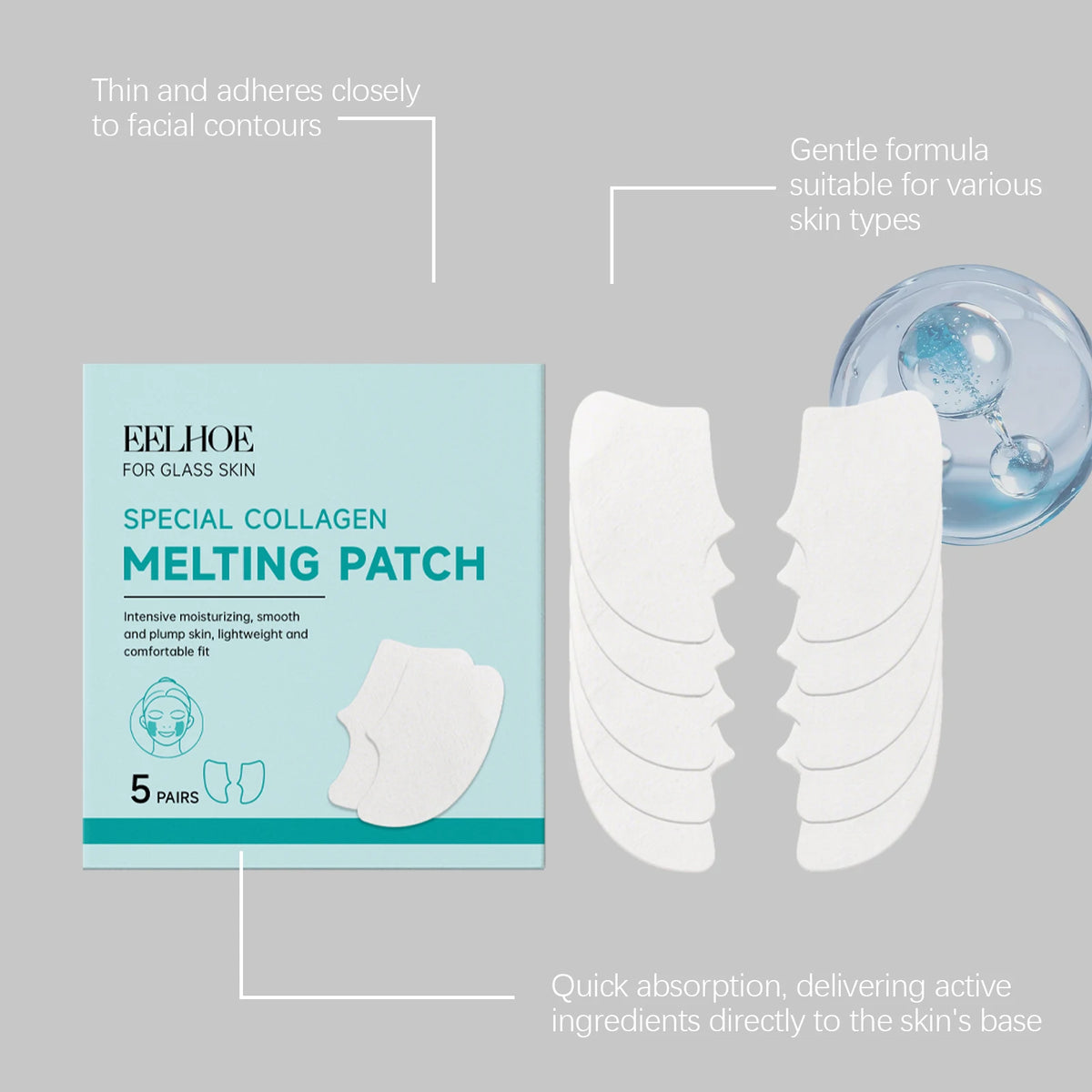 EELHOE Collagen Melting Sheet Mask | Moisturizing Facial Patch 5 Pairs Collagen Sheet Mask QXL