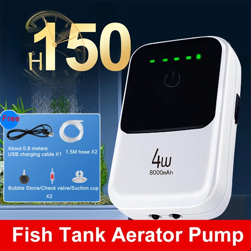 Silent 4W 8000mAh Dual-Mode Fish Tank Aerator Pump | IP67 Aquarium Aerator Pump QXL