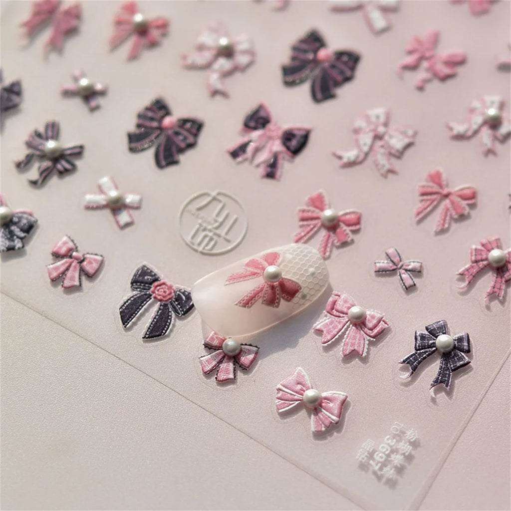 5D Kawaii Pink Bow Nail Stickers | Japanese Ribbon Decals Nail Art Stickers QXL